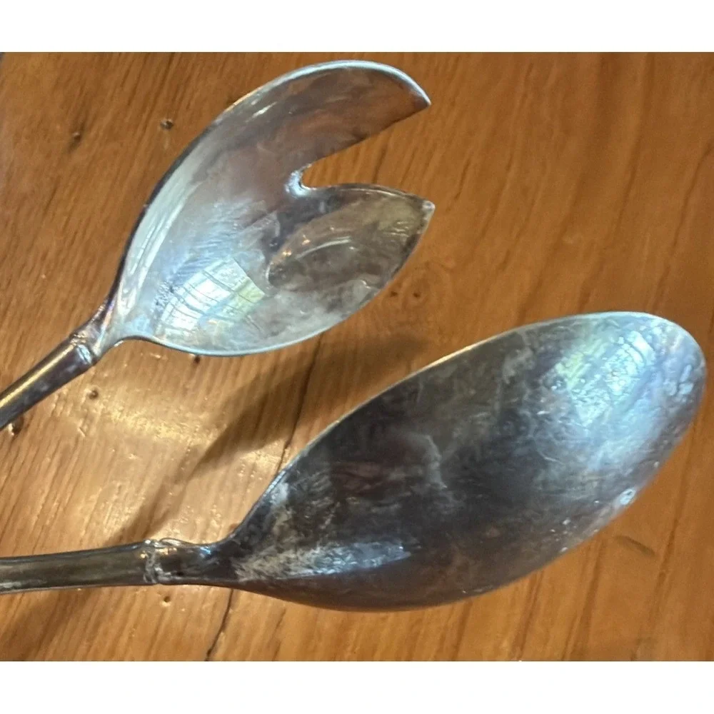 Vintage Silverplate E.P. Zinc Landes Italy Salad Tongs 9 1/4 